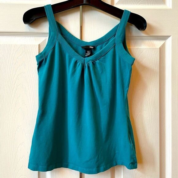 TEAL TANK BY H&M SCRUNCHED V-NECK SIZE SMALL - Picture 1 of 3